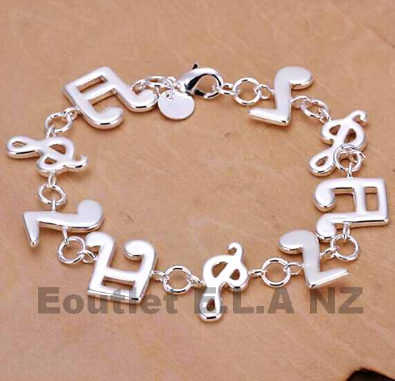 TREBLE CLEF N MUSICAL SILVER BRACELET